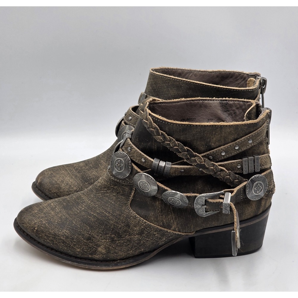 Naughty Monkey Anchorage Womens Size 7 Brown Gray Ankle Boots Buckle Western - Picture 5 of 12